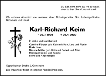 Traueranzeige von Karl-Richard Keim von vrm-trauer