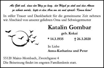 Traueranzeige von Katalin Gornbar von vrm-trauer
