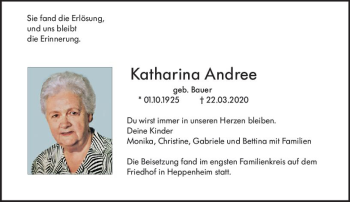 Traueranzeige von Katharina Andree von vrm-trauer