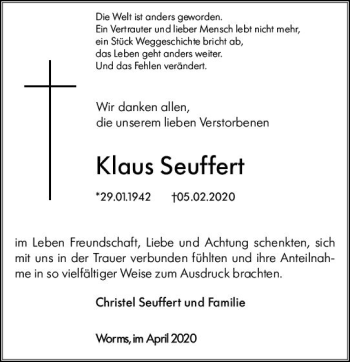 Traueranzeige von Klaus Seuffert von vrm-trauer