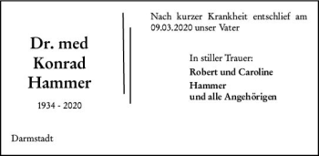 Traueranzeige von Konrad Hammer von vrm-trauer