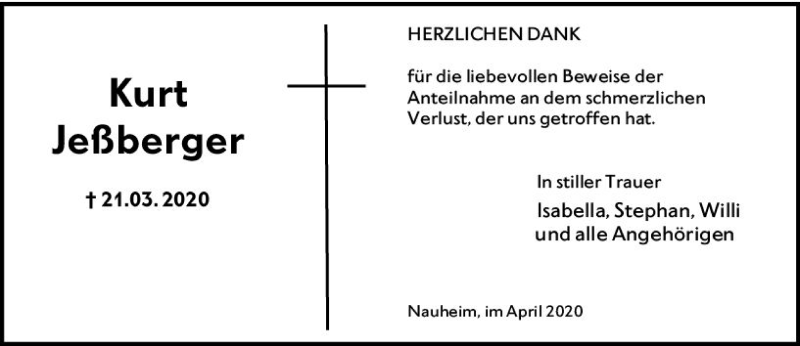  Traueranzeige für Kurt Jeßberger vom 18.04.2020 aus vrm-trauer