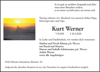 Traueranzeige von Kurt Werner von vrm-trauer