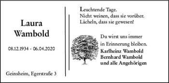 Traueranzeige von Laura Wambold von vrm-trauer