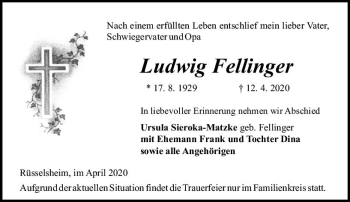 Traueranzeige von Ludwig Feifinger von vrm-trauer