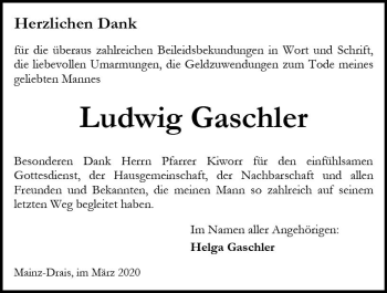 Traueranzeige von Ludwig Gaschler von vrm-trauer