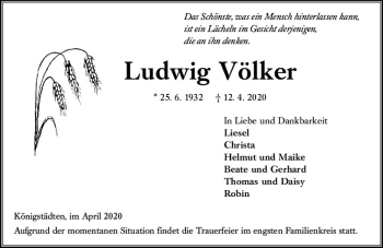 Traueranzeige von Ludwig Völker von vrm-trauer