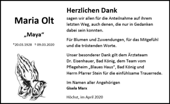 Traueranzeige von Maria Olt von vrm-trauer