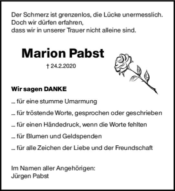 Traueranzeige von Marion Pabst von vrm-trauer