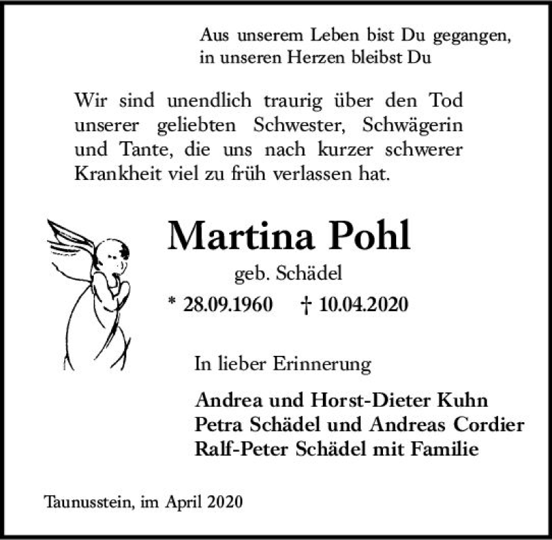  Traueranzeige für Martina Pohl vom 25.04.2020 aus vrm-trauer