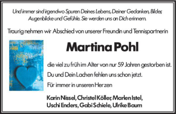 Traueranzeige von Martina Pohl von vrm-trauer