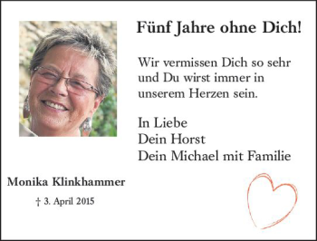 Traueranzeige von Monika Klinkhammer von vrm-trauer