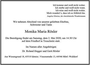 Traueranzeige von Monika Maria Rösler von vrm-trauer