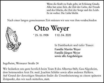 Traueranzeige von Otto Weyer von vrm-trauer