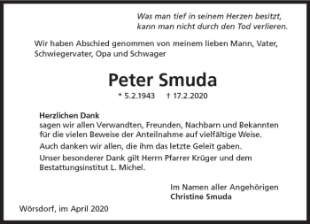 Traueranzeige von Peter Smuda von vrm-trauer