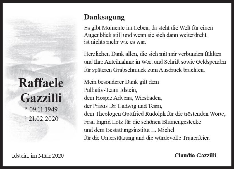  Traueranzeige für Raffaele Gazzilli vom 28.03.2020 aus vrm-trauer