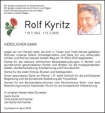 Traueranzeige von Rolf Kyritz von vrm-trauer