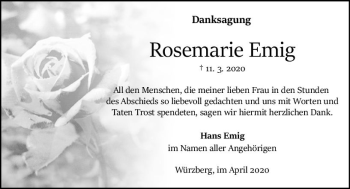 Traueranzeige von Rosemarie Emig von vrm-trauer