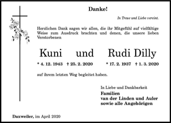 Traueranzeige von Rudi Dilly von vrm-trauer