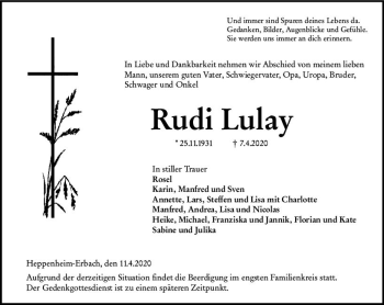 Traueranzeige von Rudi Lulay von vrm-trauer