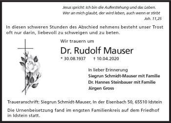 Traueranzeige von Rudolf Mauser von vrm-trauer