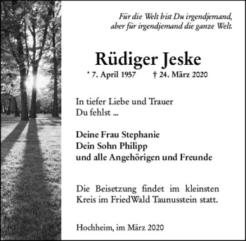 Traueranzeige von Rüdiger Jeske von vrm-trauer