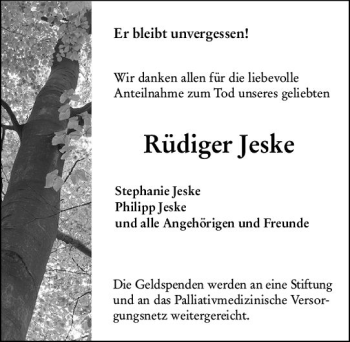Traueranzeige von Rüdiger Jeske von vrm-trauer