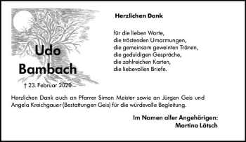 Traueranzeige von Udo Bambach von vrm-trauer