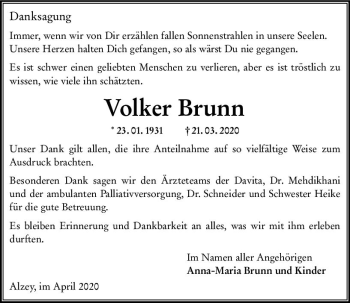 Traueranzeige von Volker Brunn von vrm-trauer