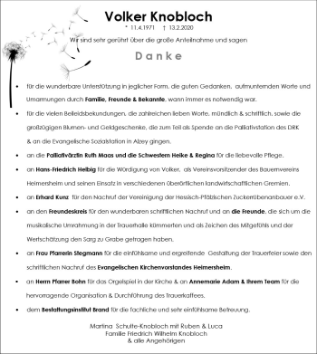 Traueranzeige von Volker Knobloch von vrm-trauer