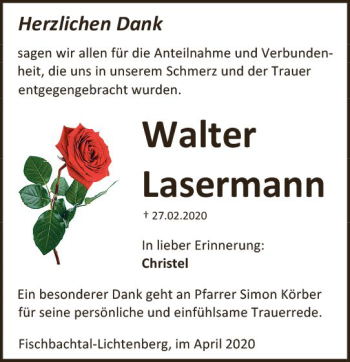 Traueranzeige von Walter Lasermann von vrm-trauer
