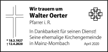Traueranzeige von Walter Oerter von vrm-trauer