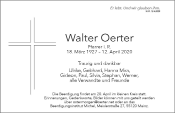 Traueranzeige von Walter Oerter von vrm-trauer