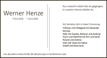 Traueranzeige von Werner Henze von vrm-trauer