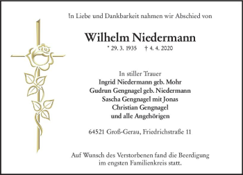 Traueranzeige von Wilhelm Niedermann von vrm-trauer