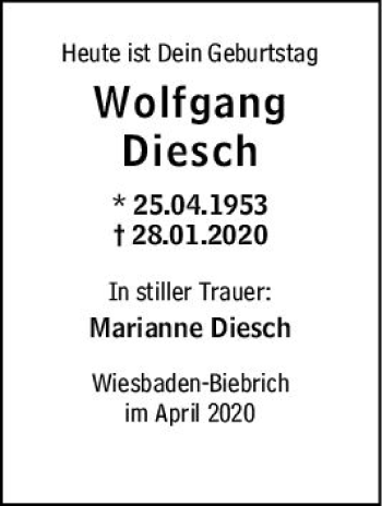 Traueranzeige von Wolfgang Diesch von vrm-trauer