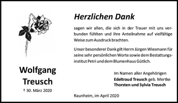 Traueranzeige von Wolfgang Treusch von vrm-trauer