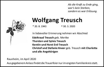 Traueranzeige von Wolfgang Treusch von vrm-trauer