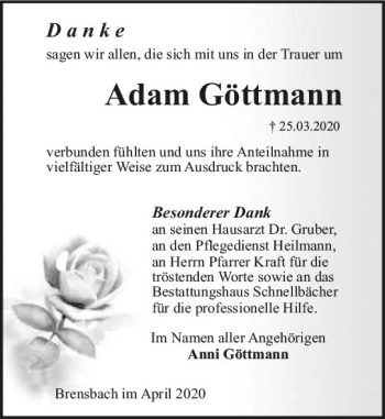 Traueranzeige von Adam Göttmann von vrm-trauer