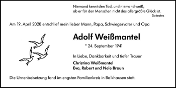 Traueranzeige von Adolf Weißmantel von vrm-trauer