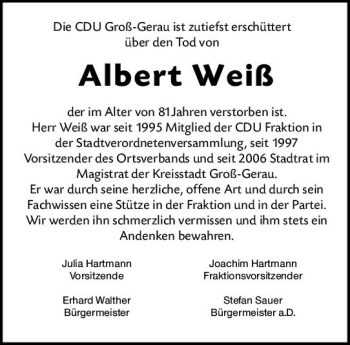 Traueranzeige von Albert Weiß von vrm-trauer