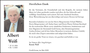 Traueranzeige von Albert Weiß von vrm-trauer