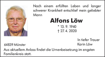 Traueranzeige von Alfons Löw von vrm-trauer