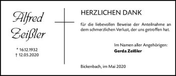 Traueranzeige von Alfred Zeißler von vrm-trauer