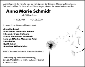 Traueranzeige von Anna Marie Schmidt von vrm-trauer
