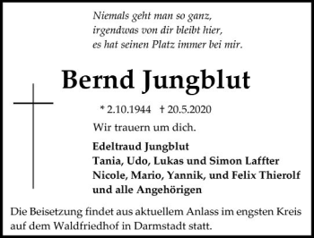 Traueranzeige von Bernd Jungblut von vrm-trauer
