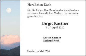 Traueranzeige von Birgit Kastner von vrm-trauer