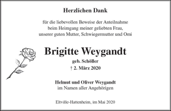 Traueranzeige von Brigitte Weygandt von vrm-trauer