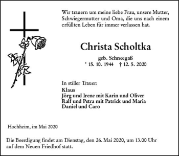 Traueranzeige von Christa Scholtka von vrm-trauer