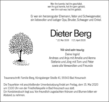 Traueranzeige von Dieter Berg von vrm-trauer